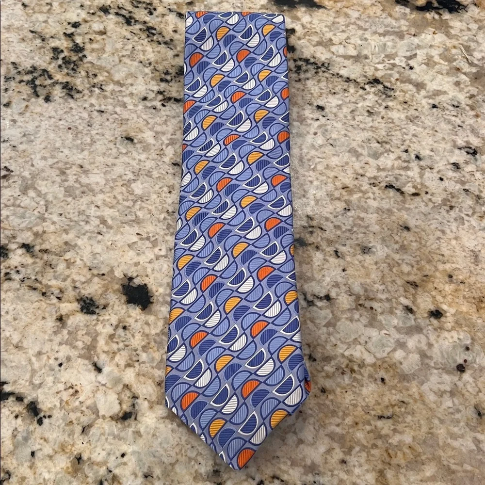 Robert Talbott Estate for Harrods Blue and Orange Geometric Silk Tie